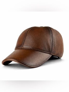 Leather Cap 100% Real Unisex Leather Baseball Cap  - Sheepskin lining Ear Flap